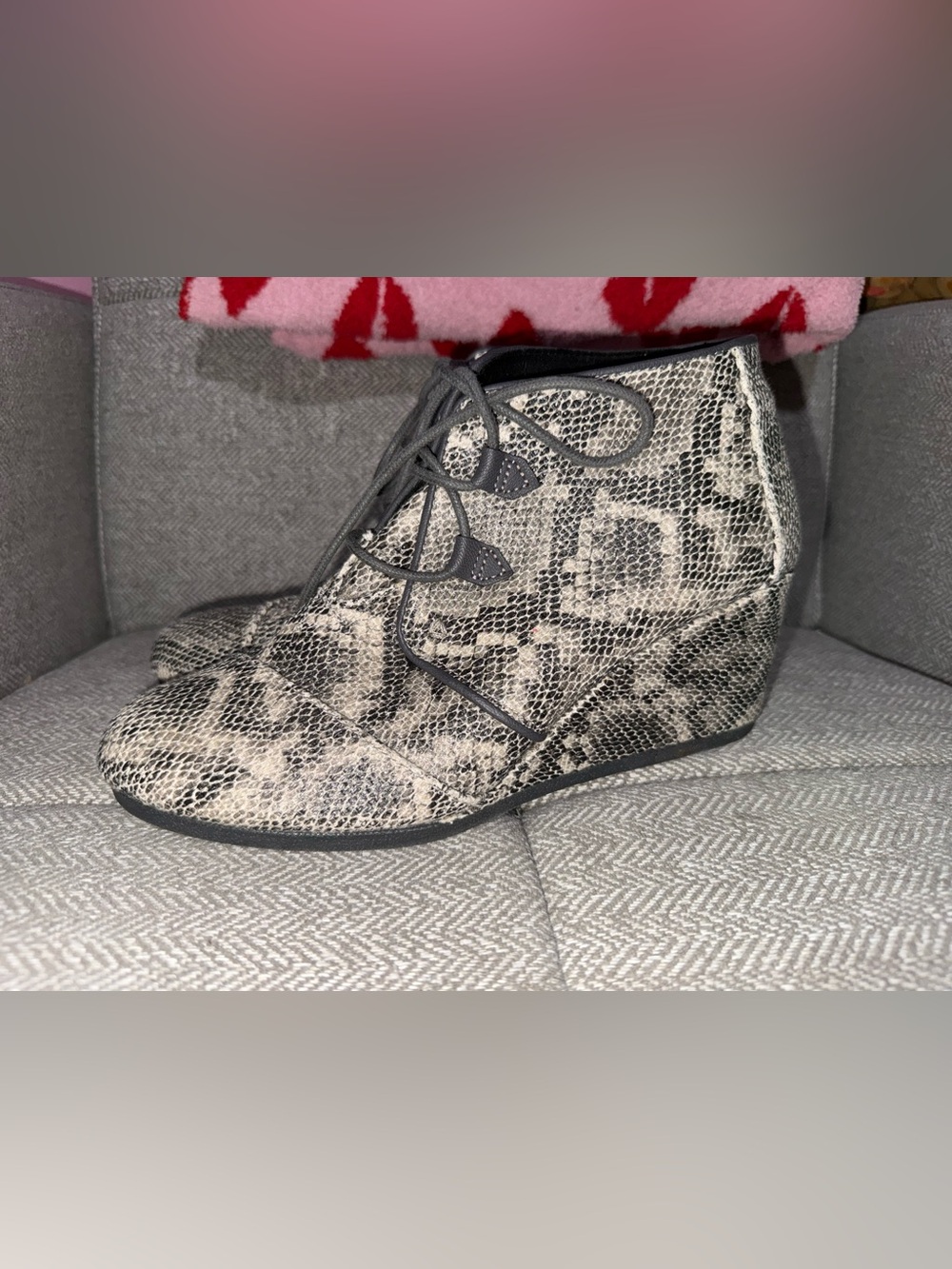 TOMS Women's Snakeskin Print Kala Wedge Booties